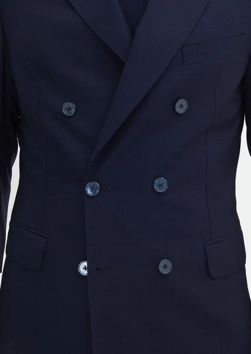 Dark Navyblue Plain Zeroweight Slim Fit 100% Wool Suit - 7