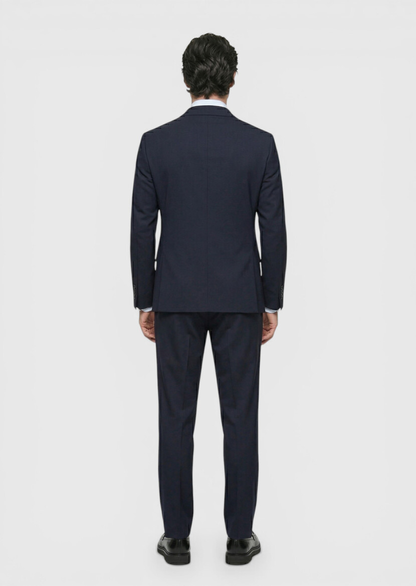 Dark Navyblue Plain Zeroweight Slim Fit Wool Blended Suit - 4