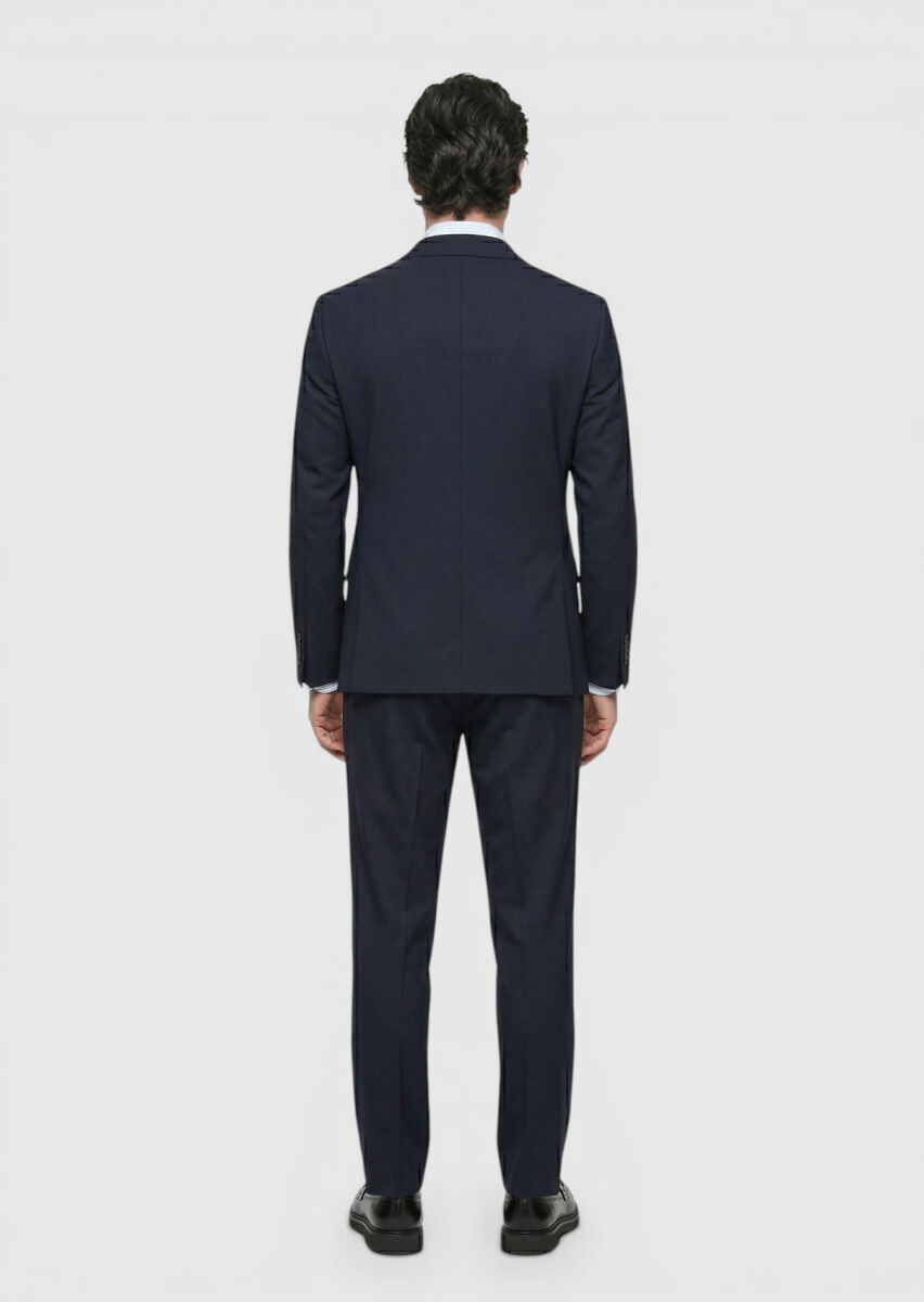 Dark Navyblue Plain Zeroweight Slim Fit Wool Blended Suit - 4