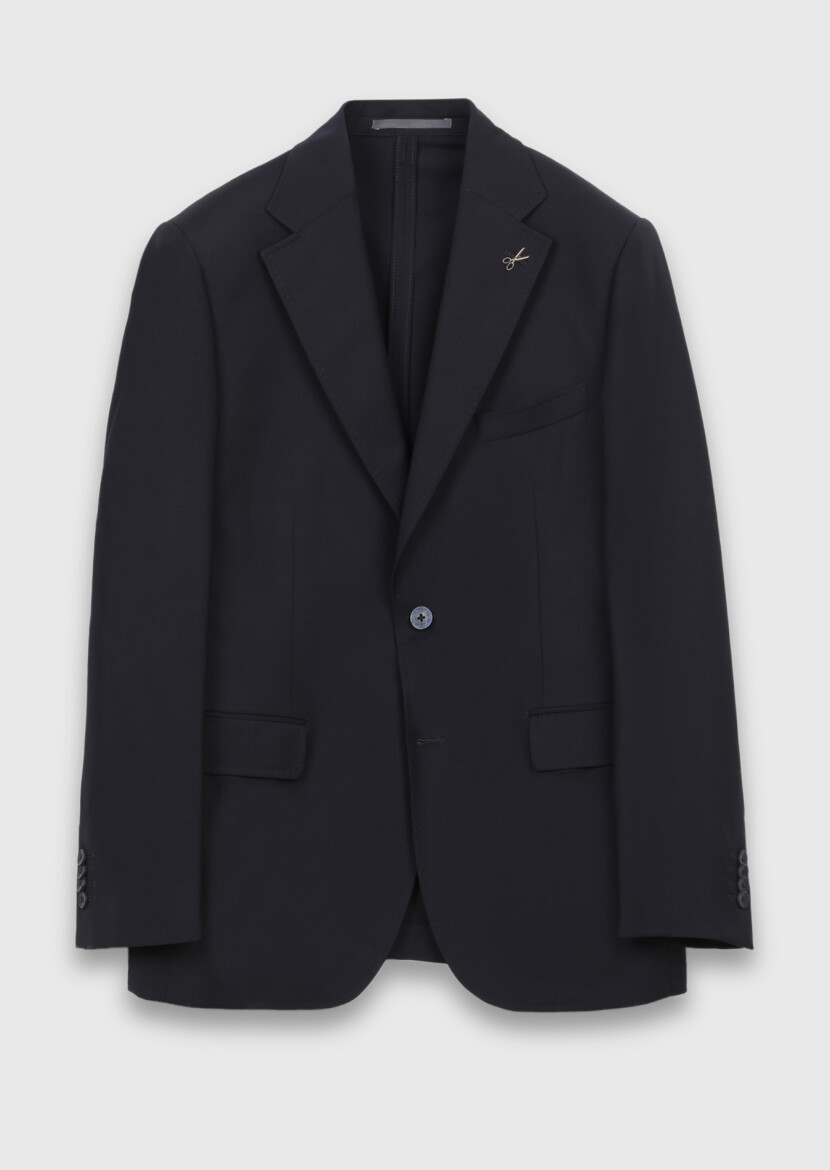 Dark Navyblue Plain Zeroweight Slim Fit Wool Blended Suit - 5