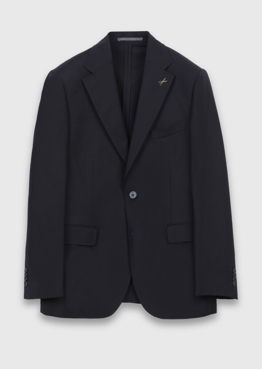 Dark Navyblue Plain Zeroweight Slim Fit Wool Blended Suit - 5