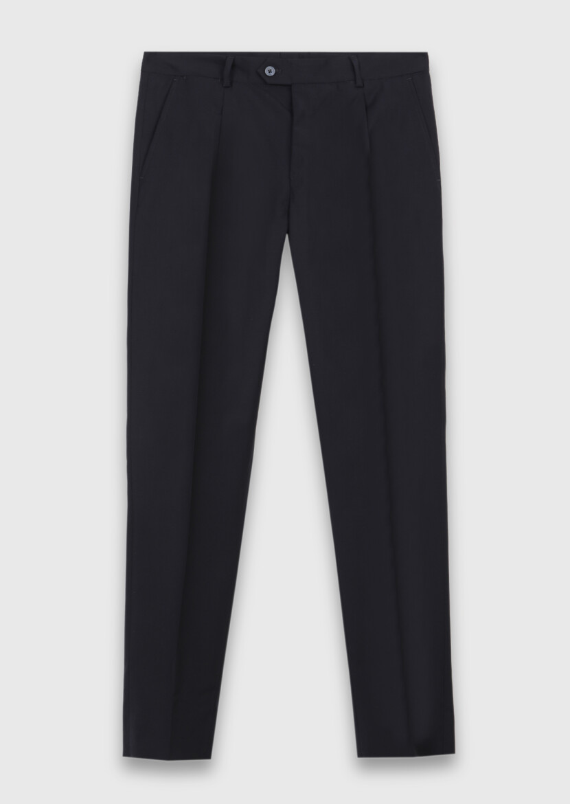 Dark Navyblue Plain Zeroweight Slim Fit Wool Blended Suit - 6