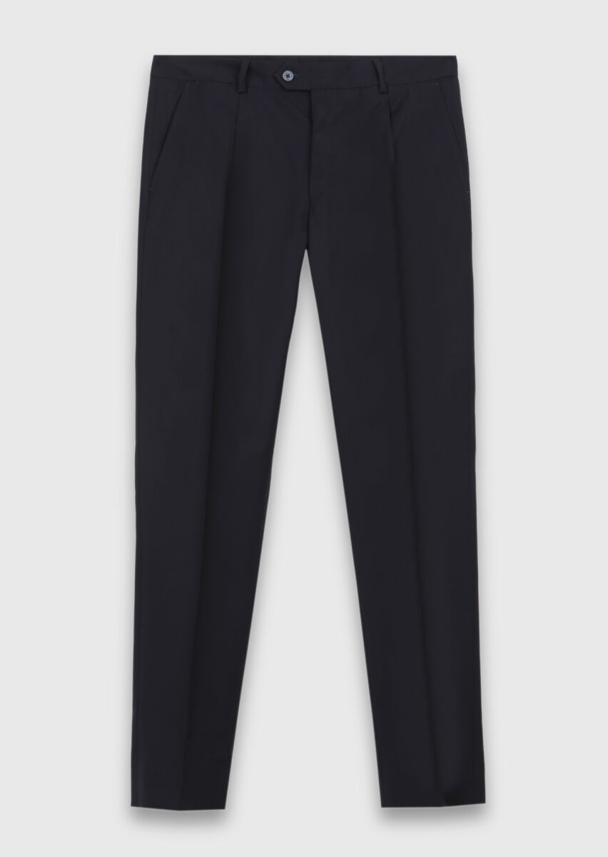 Dark Navyblue Plain Zeroweight Slim Fit Wool Blended Suit - 6