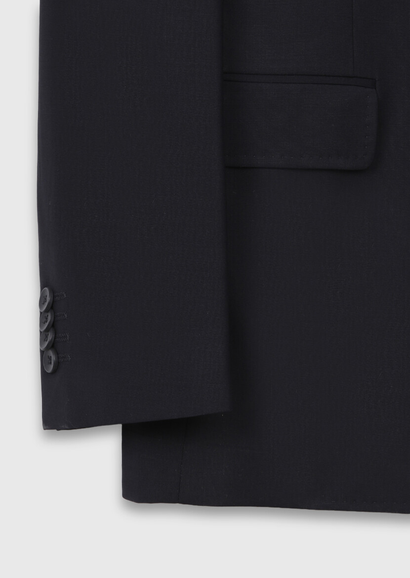 Dark Navyblue Plain Zeroweight Slim Fit Wool Blended Suit - 9