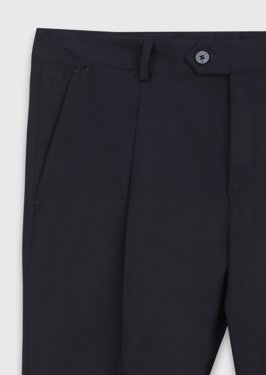 Dark Navyblue Plain Zeroweight Slim Fit Wool Blended Suit - 10