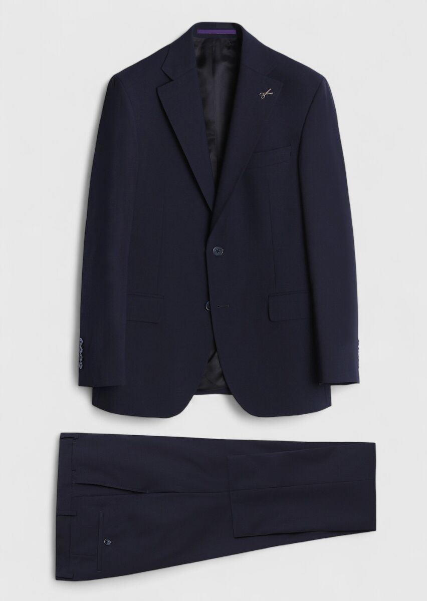 Dark Navyblue Plain Zeroweight Slim Fit Wool Blended Suit - 7