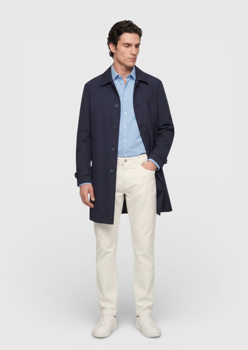 Dark Navyblue Regular Fit Shirt Collar Casual Technical Rain Coat - RAMSEY