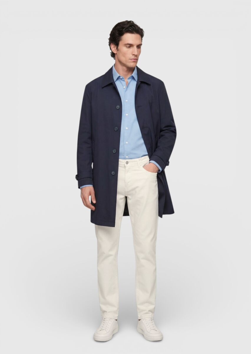 Dark Navyblue Regular Fit Shirt Collar Casual Technical Rain Coat - 1