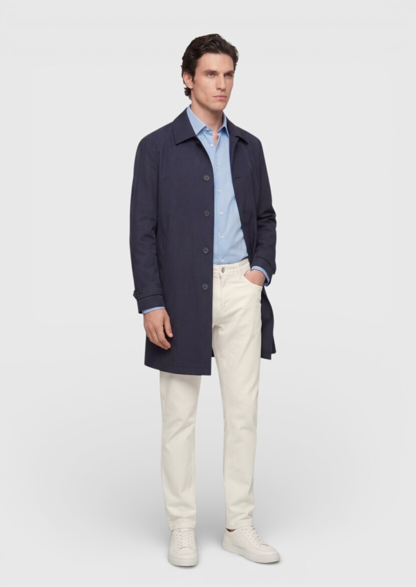 Dark Navyblue Regular Fit Shirt Collar Casual Technical Rain Coat - 4