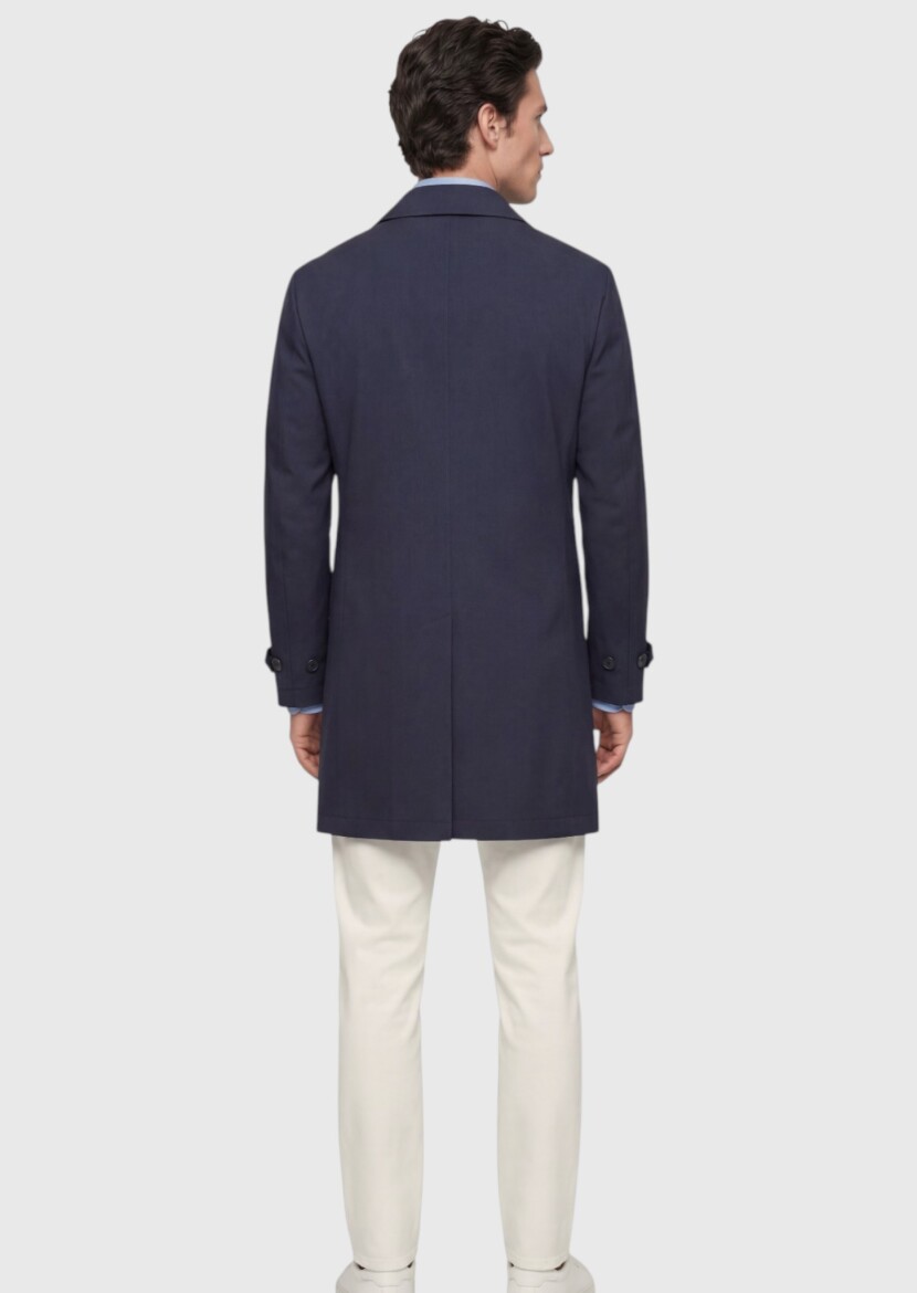 Dark Navyblue Regular Fit Shirt Collar Casual Technical Rain Coat - 5