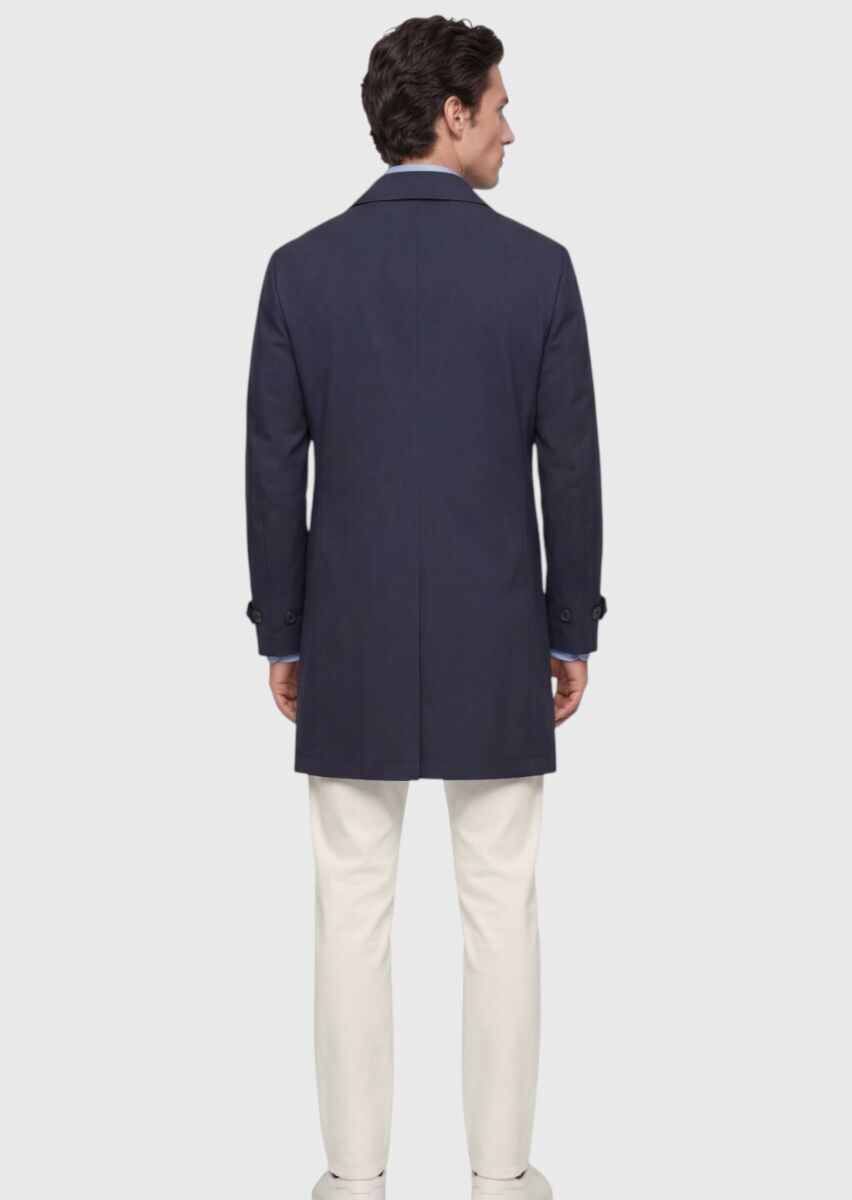 Dark Navyblue Regular Fit Shirt Collar Casual Technical Rain Coat - 5