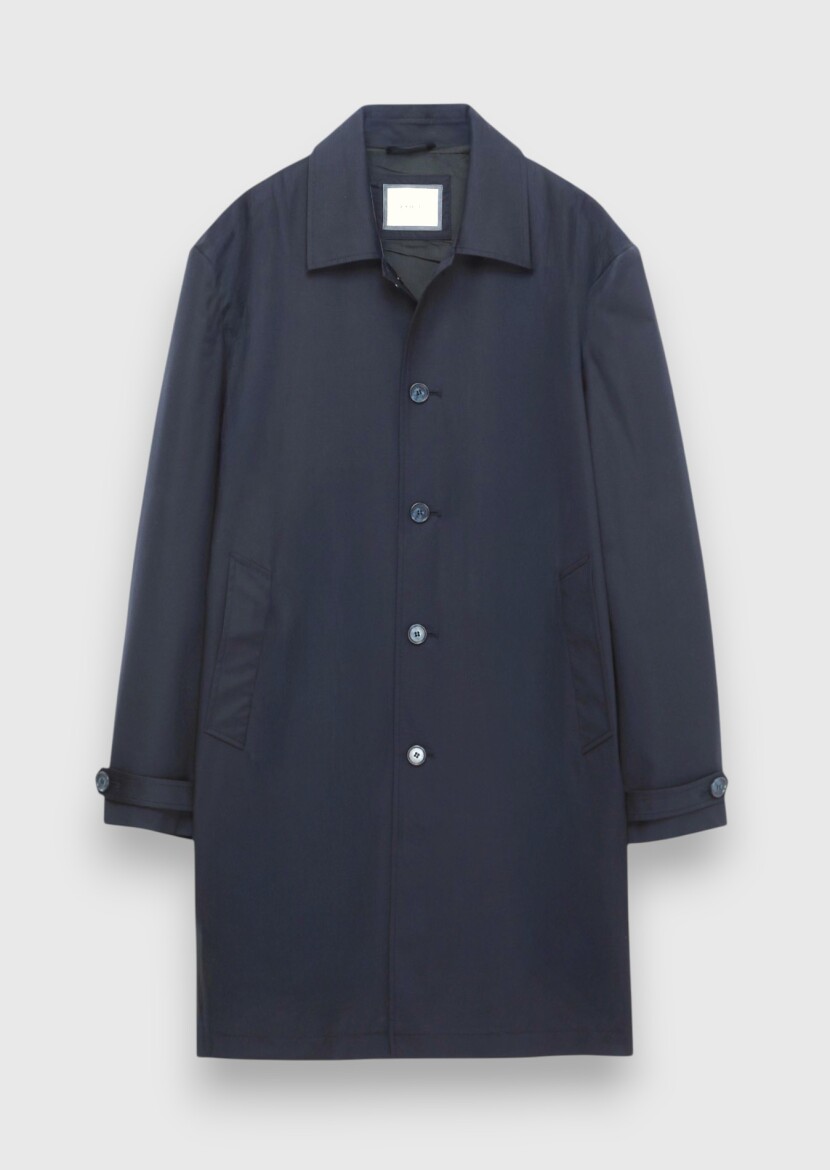 Dark Navyblue Regular Fit Shirt Collar Casual Technical Rain Coat - 6