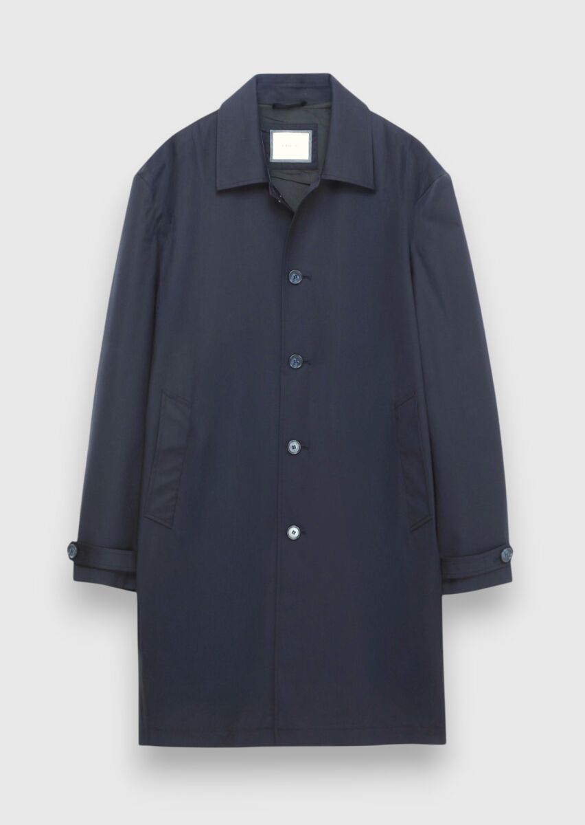 Dark Navyblue Regular Fit Shirt Collar Casual Technical Rain Coat - 6