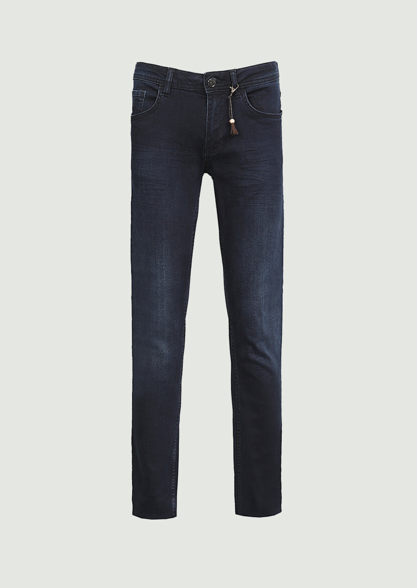 Dark Navyblue Slim Fit Denim Cotton Blended Trousers - 6