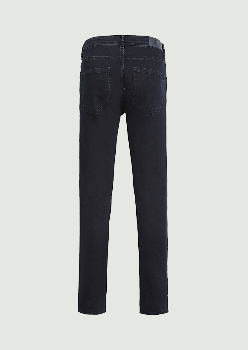 Dark Navyblue Slim Fit Denim Cotton Blended Trousers - 7