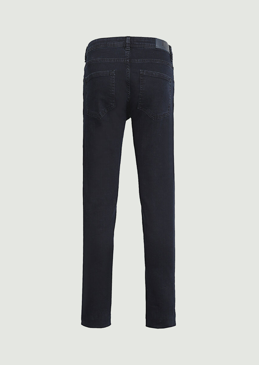 Dark Navyblue Slim Fit Denim Cotton Blended Trousers - 7