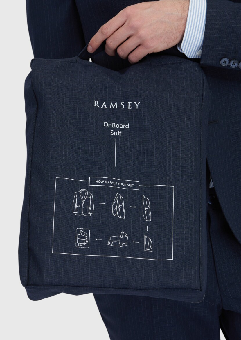 Dark Navyblue Striped Modern Fit Wool Blended Suit - 6