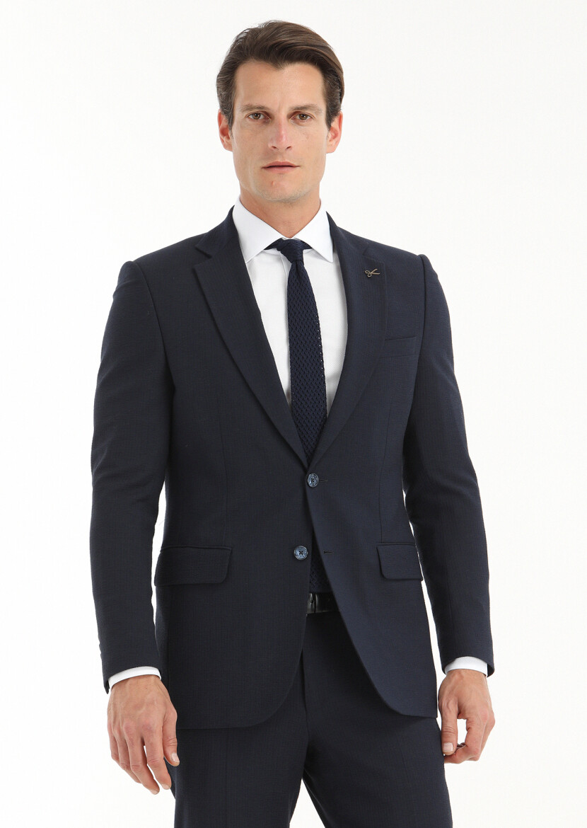 Dark Navyblue Striped Thin&Taller Slim Fit Wool Blended Suit 