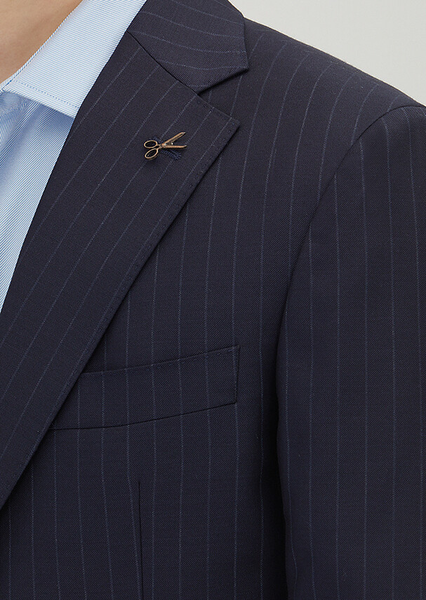 Dark Navyblue Striped Zeroweight Slim Fit 100% Wool Suit - 3