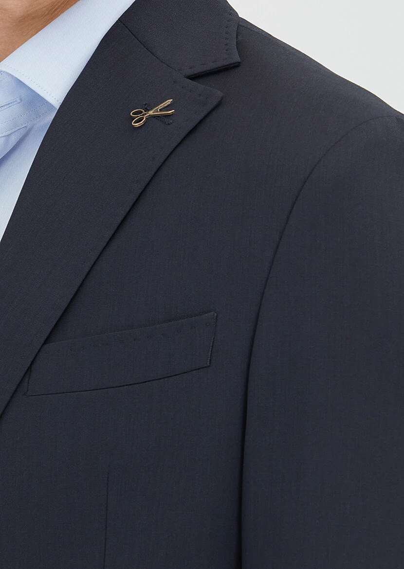 Dark Navyblue Striped Zeroweight Slim Fit 100% Wool Suit - 4