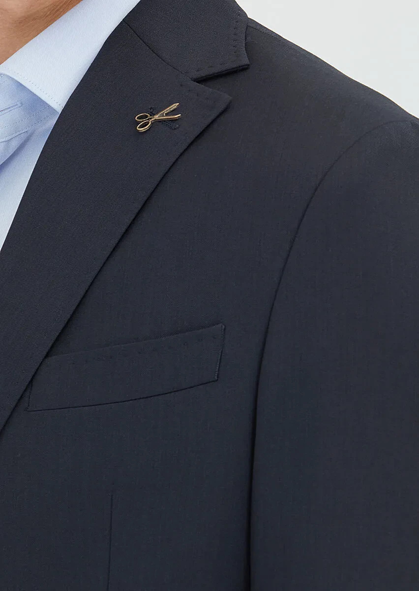 Dark Navyblue Striped Zeroweight Slim Fit 100% Wool Suit - 4