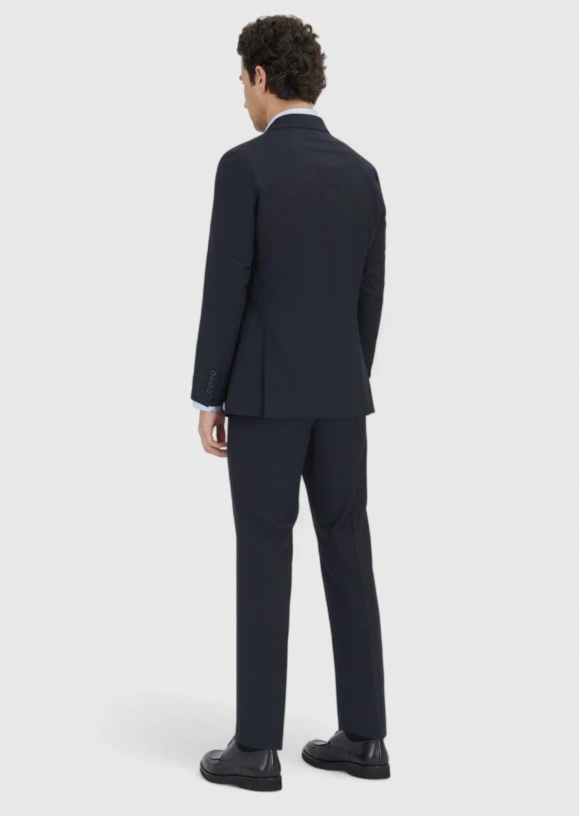 Dark Navyblue Striped Zeroweight Slim Fit 100% Wool Suit - 5