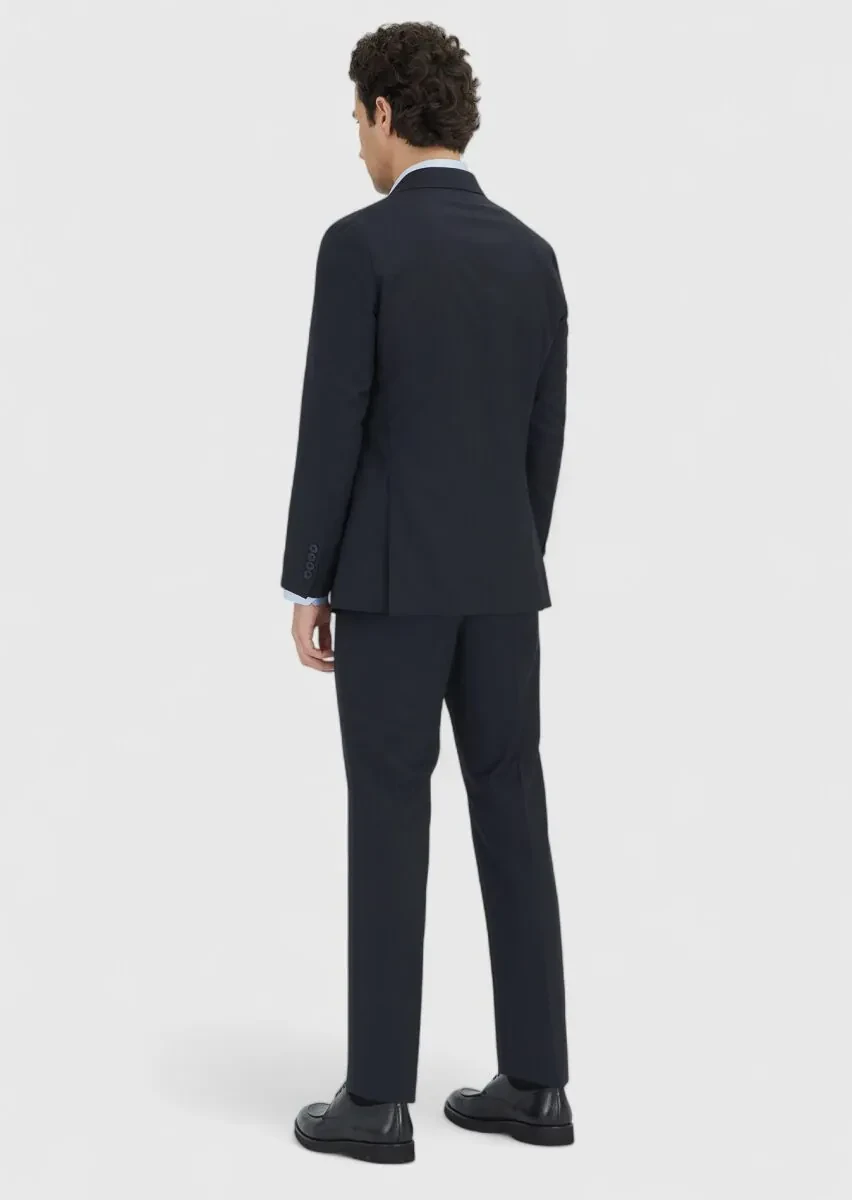 Dark Navyblue Striped Zeroweight Slim Fit 100% Wool Suit - 5