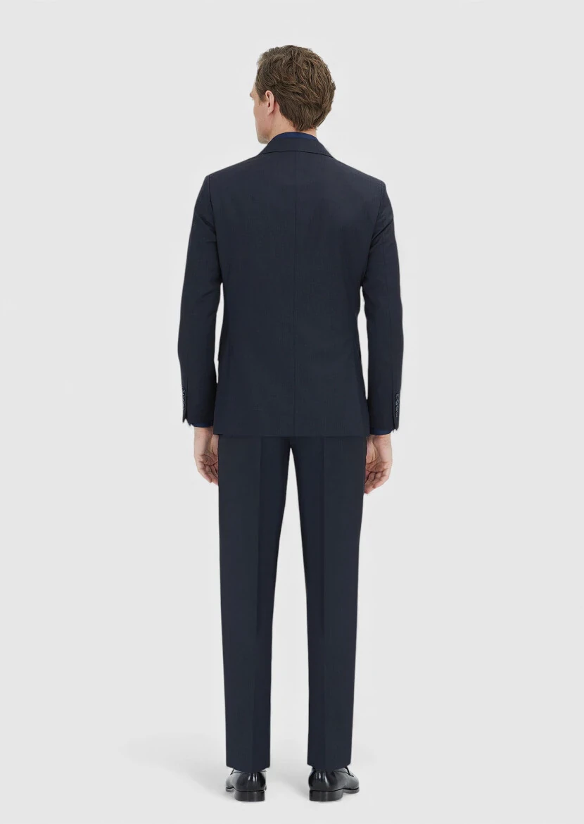 Dark Navyblue Striped Zeroweight Slim Fit 100% Wool Suit - 5
