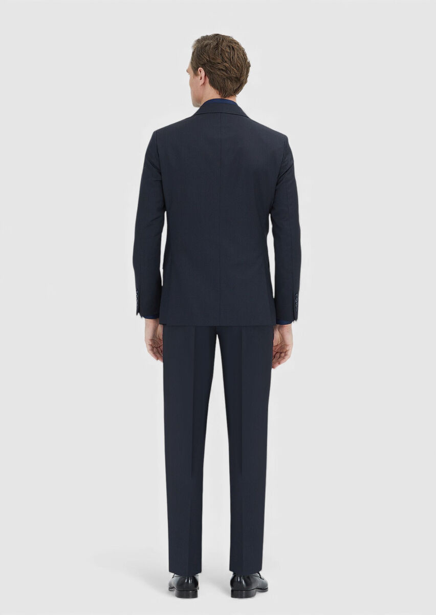 Dark Navyblue Striped Zeroweight Slim Fit 100% Wool Suit - 5