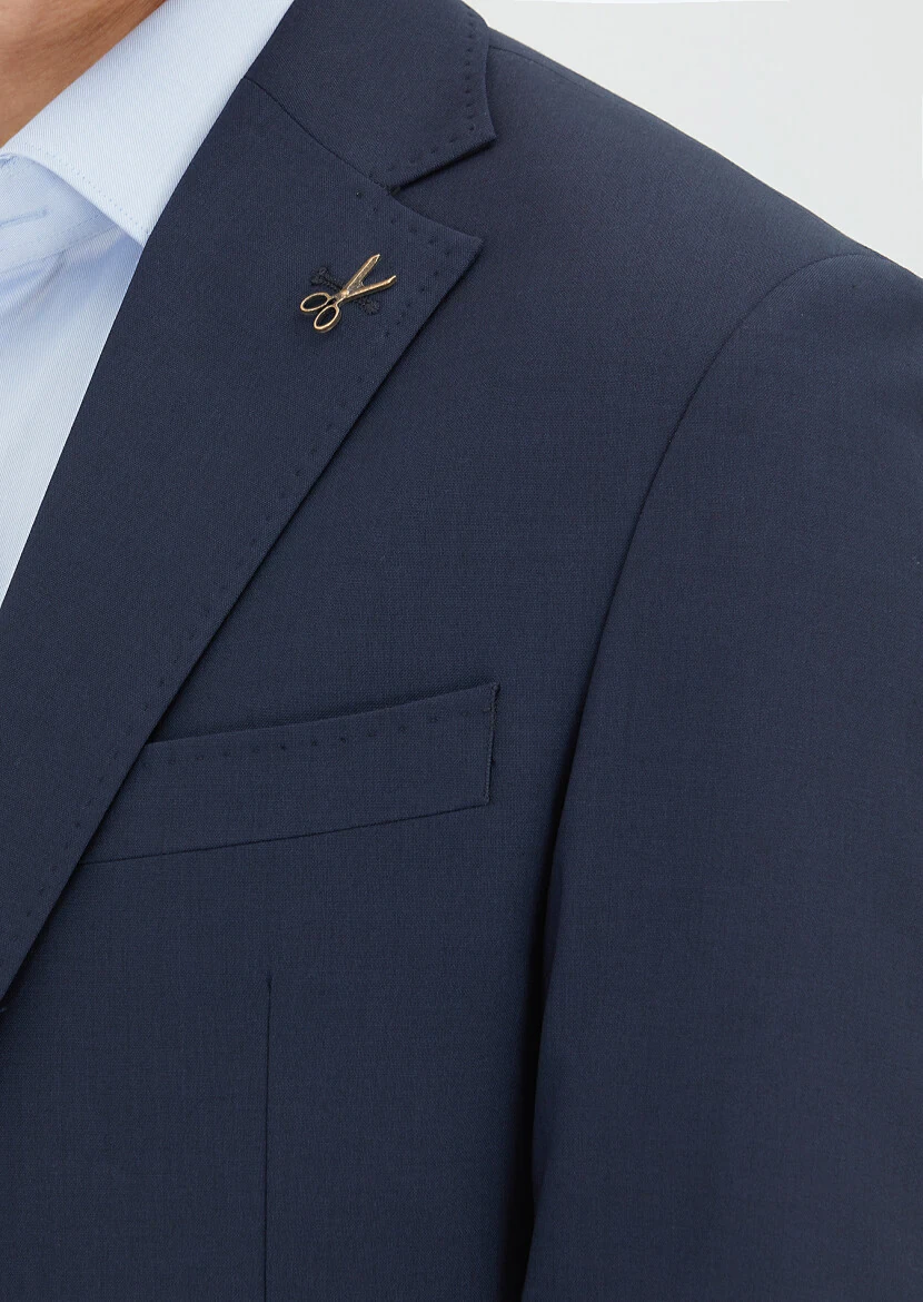 Dark Navyblue Striped Zeroweight Slim Fit Wool Blended Suit - 2