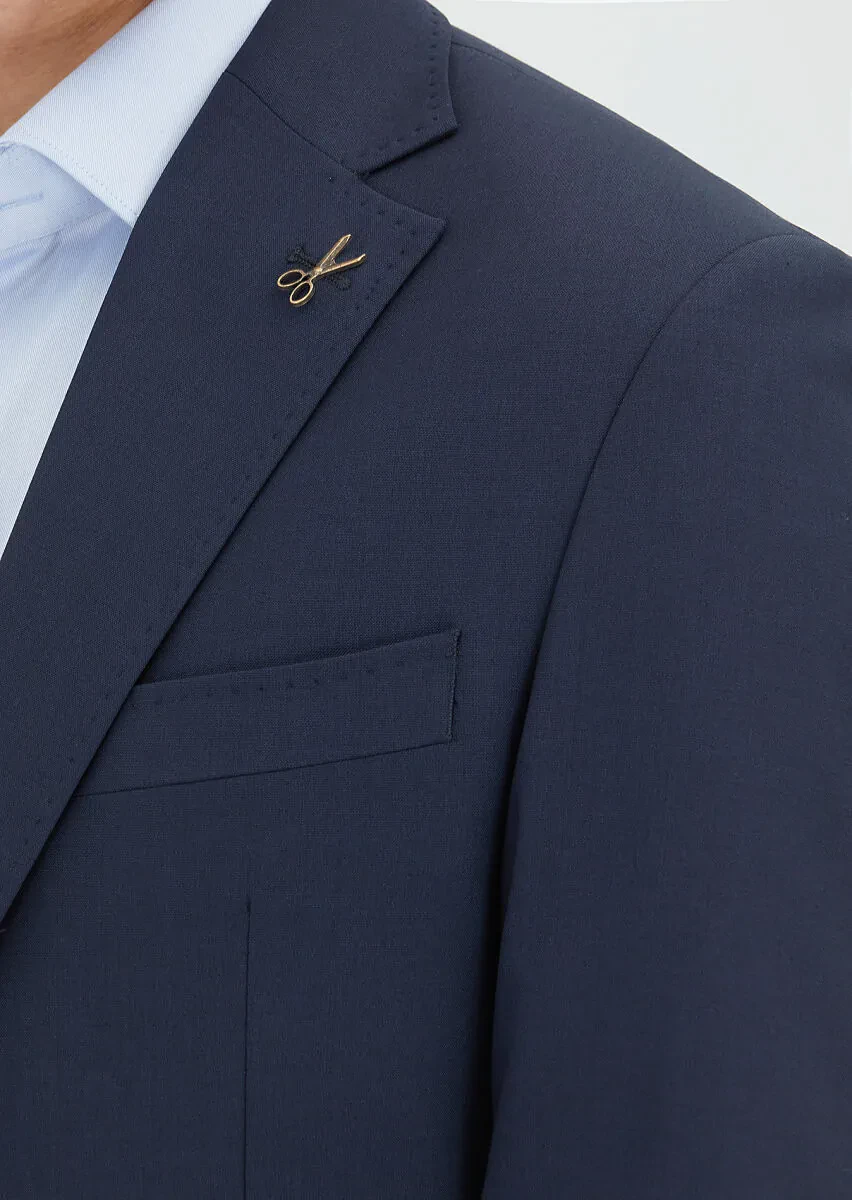 Dark Navyblue Striped Zeroweight Slim Fit Wool Blended Suit - 2