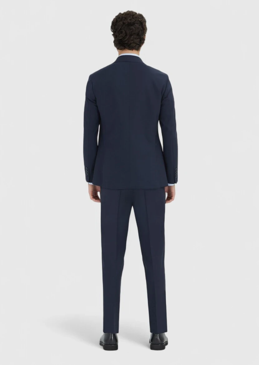 Dark Navyblue Striped Zeroweight Slim Fit Wool Blended Suit - 5