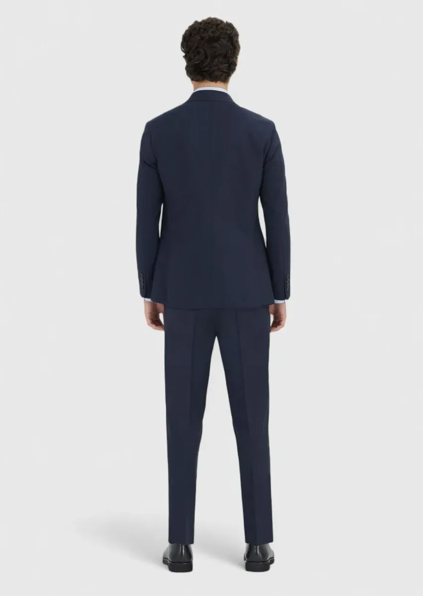 Dark Navyblue Striped Zeroweight Slim Fit Wool Blended Suit - 5