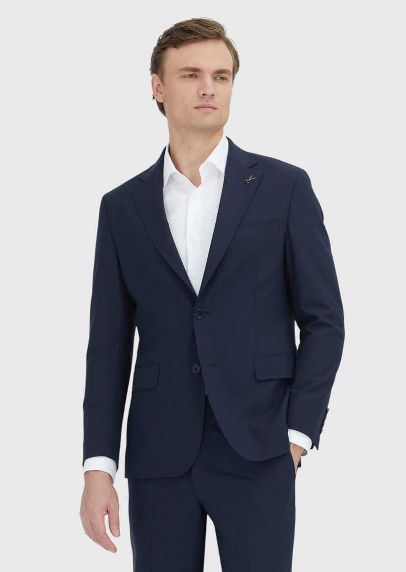 Dark Navyblue Striped Zeroweight Slim Fit Wool Blended Suit 
