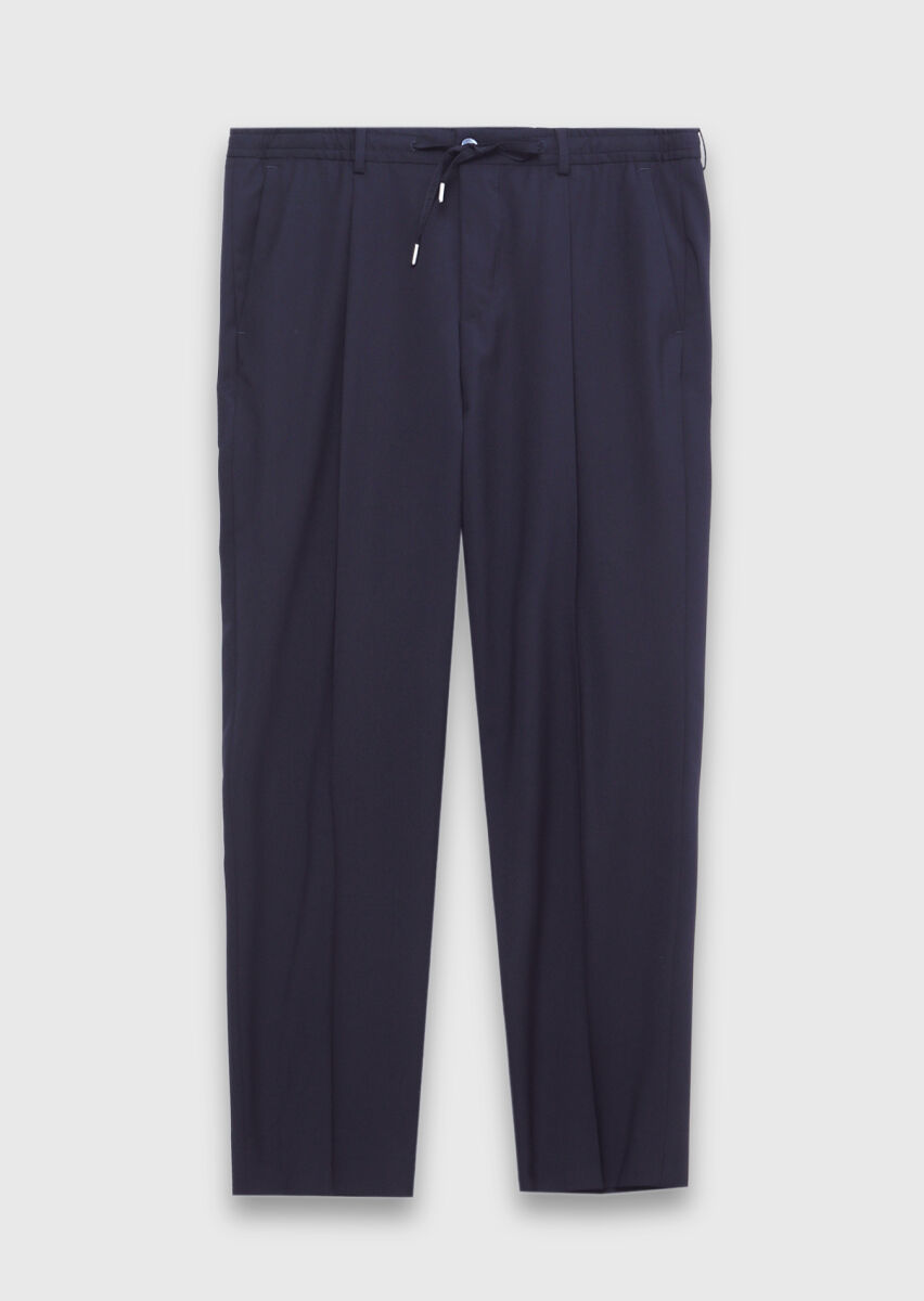 Dark Navyblue Weaving Jogging Fit Casual Wool Blended Trousers - 5