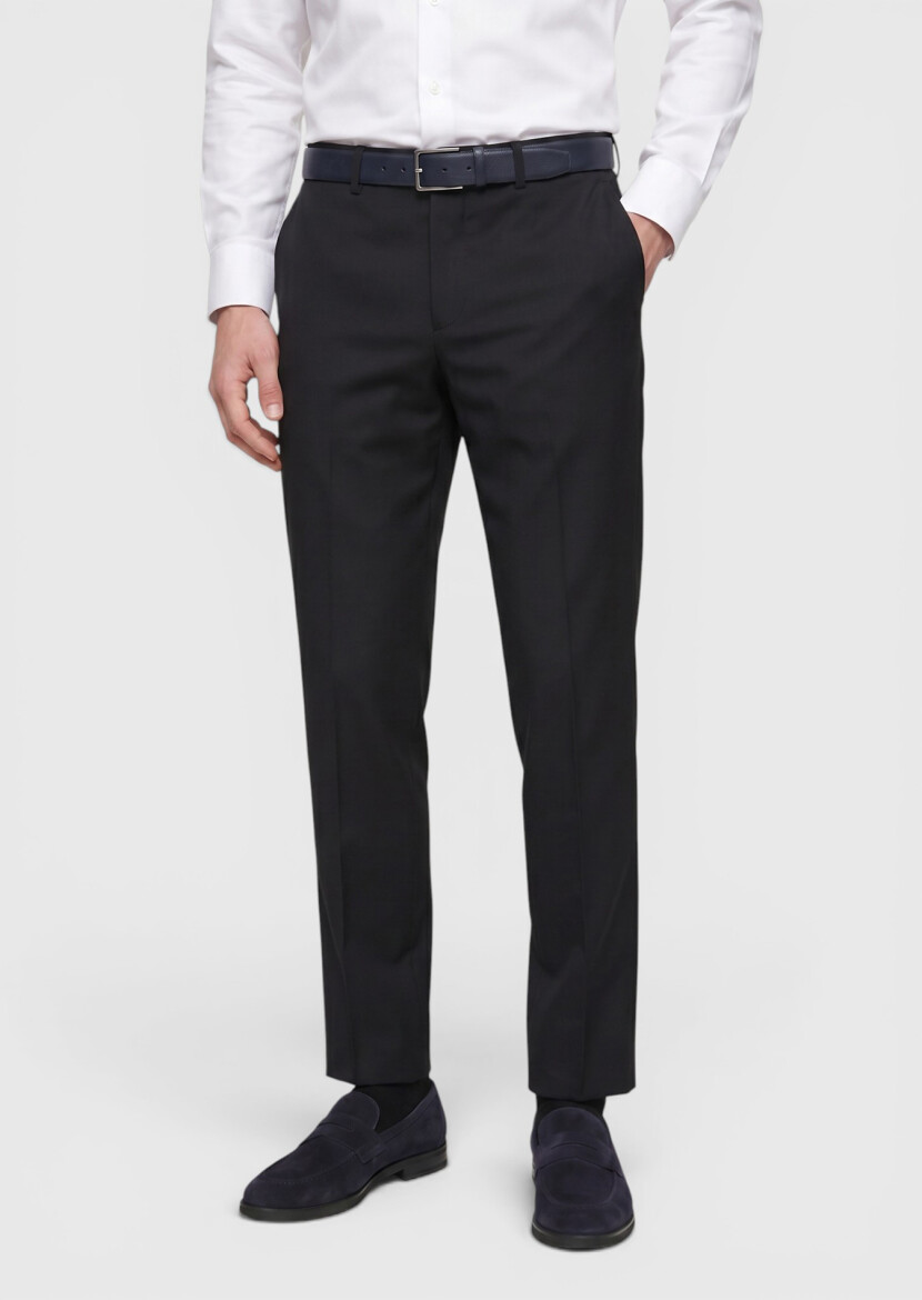 Dark Navyblue Weaving Regular Fit Classical 100% Wool Trousers 