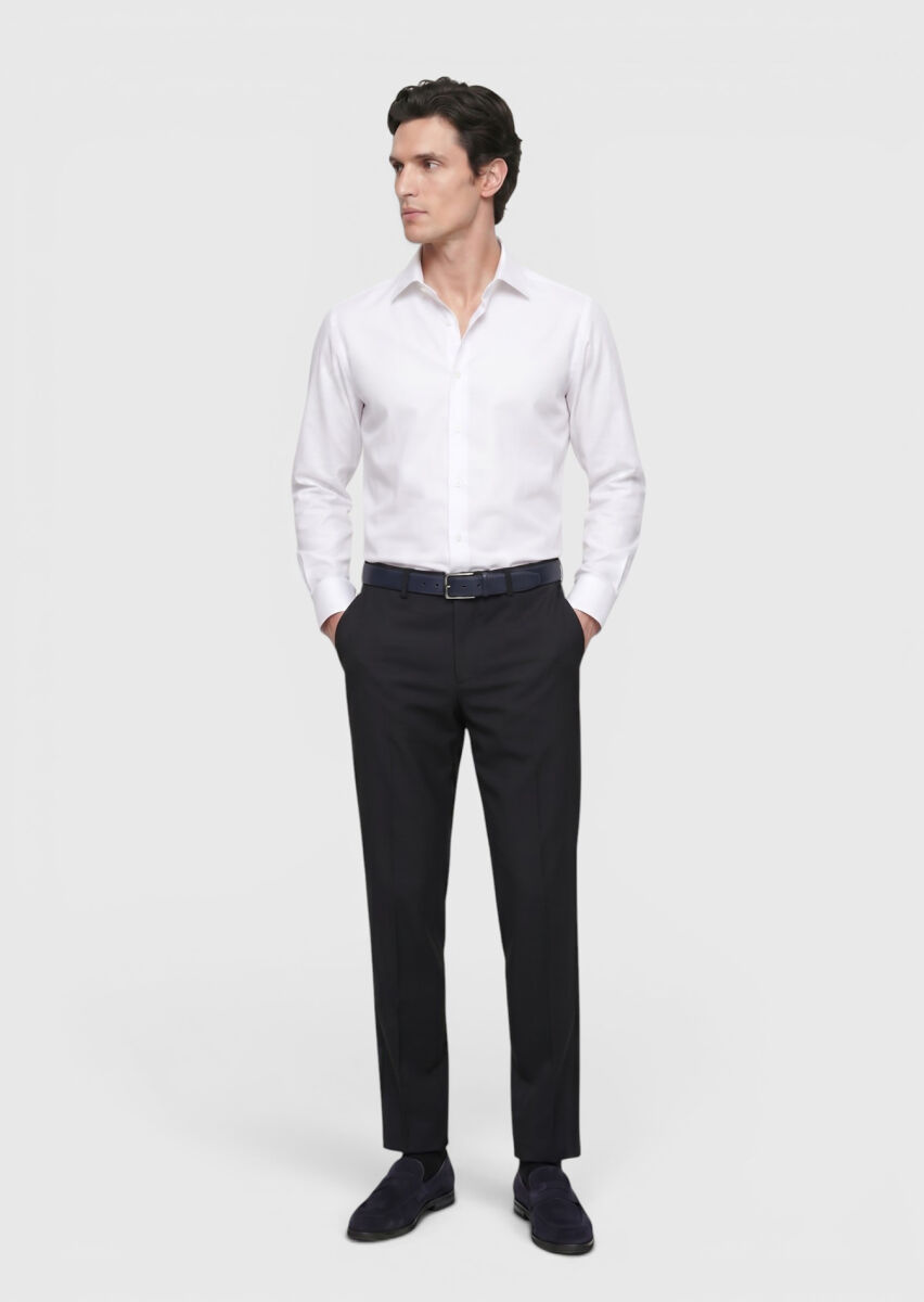 Dark Navyblue Weaving Regular Fit Classical 100% Wool Trousers - 3