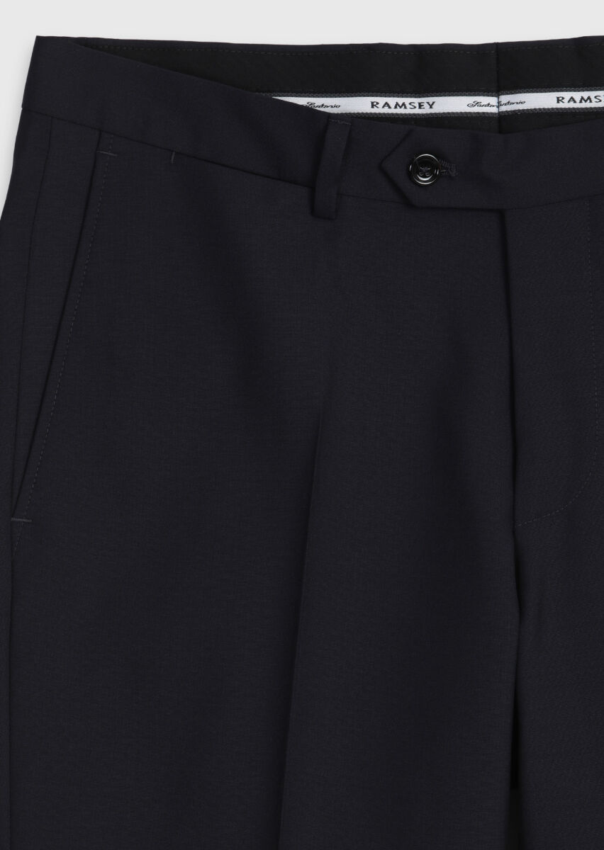 Dark Navyblue Weaving Regular Fit Classical 100% Wool Trousers - 7