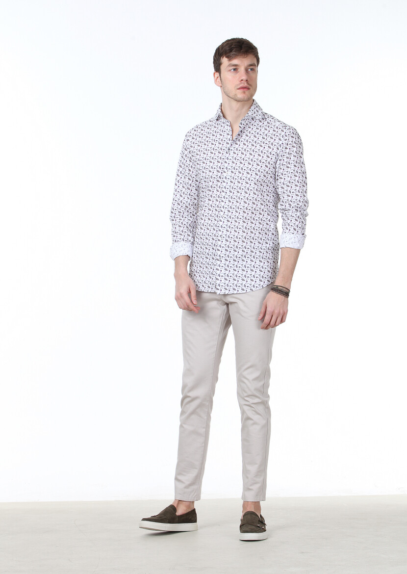 Dark Purple Printed Regular Fit Long Weaving Casual 100% Cotton Shirt 