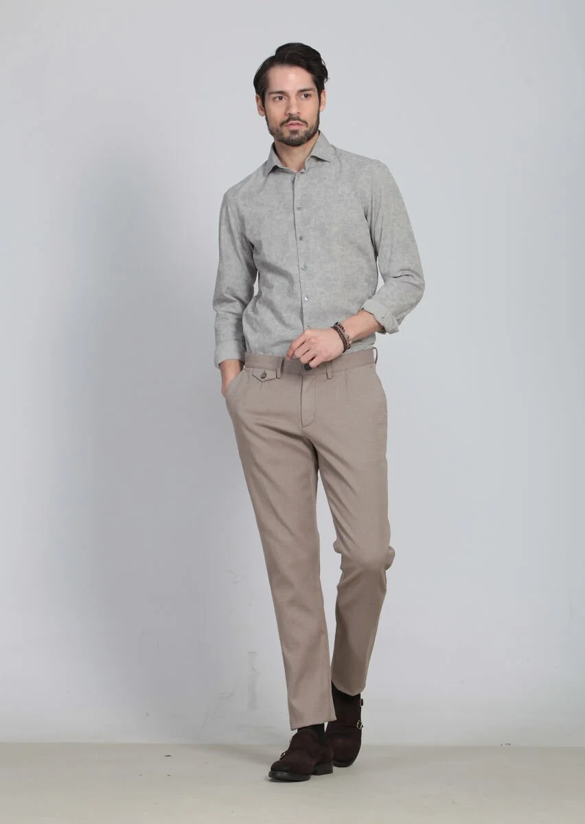 Deve Tüyü Desenli Dokuma Regular Fit Casual Pamuk Karışımlı Pantolon - 2