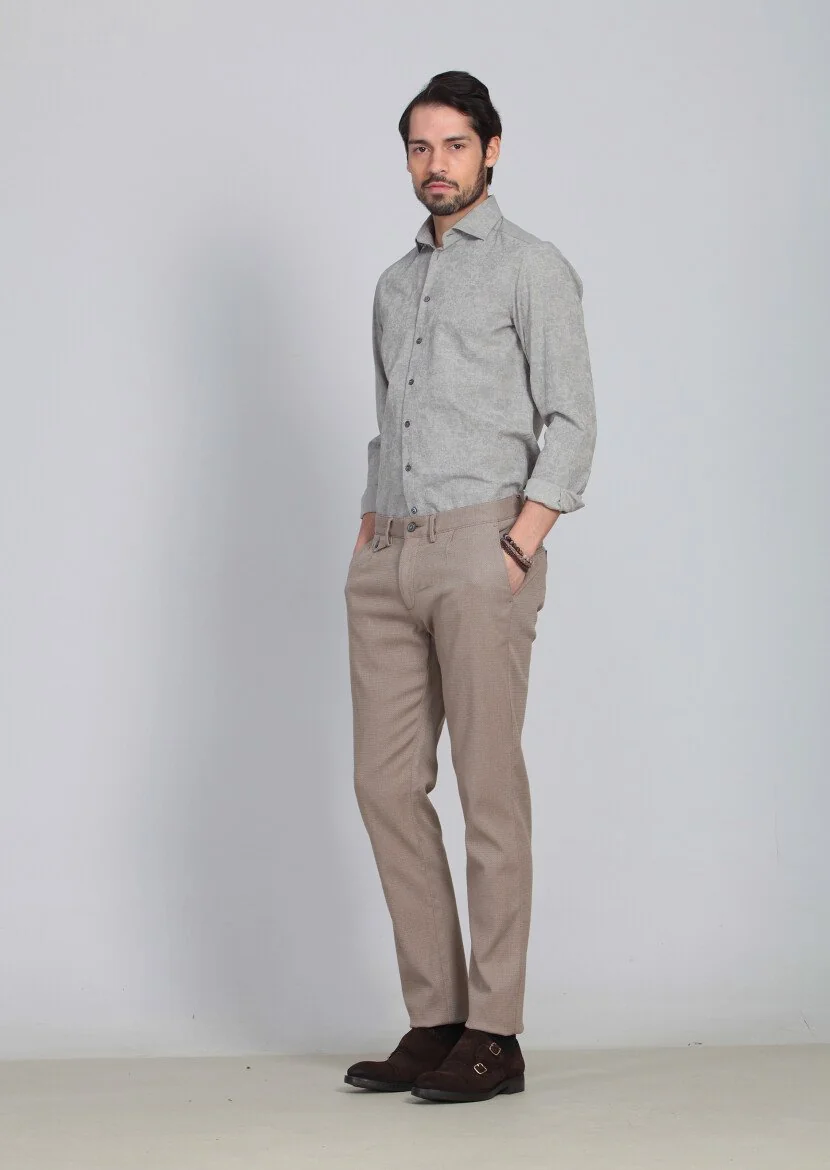Deve Tüyü Desenli Dokuma Regular Fit Casual Pamuk Karışımlı Pantolon - 3