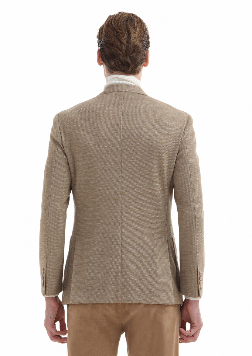 Deve Tüyü Desenli Shirt Shoulder Slim Fit Yün Karışımlı Örme Ceket - 3