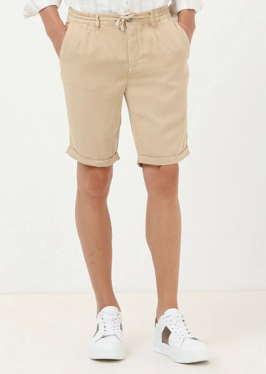 Deve Tüyü Düz Dokuma Jogging Fit Casual Bermuda - 3