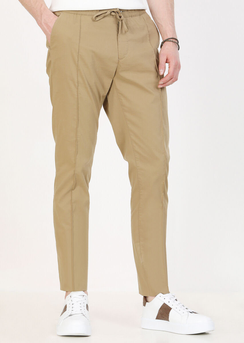 Deve Tüyü Düz Dokuma Jogging Fit Casual Pamuk Karışımlı Pantolon - 1