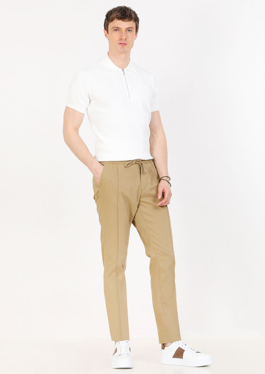 Deve Tüyü Düz Dokuma Jogging Fit Casual Pamuk Karışımlı Pantolon - 2