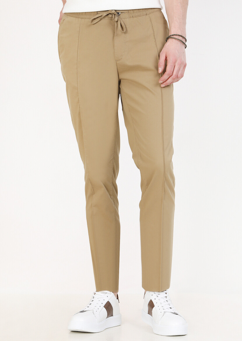 Deve Tüyü Düz Dokuma Jogging Fit Casual Pamuk Karışımlı Pantolon - 3