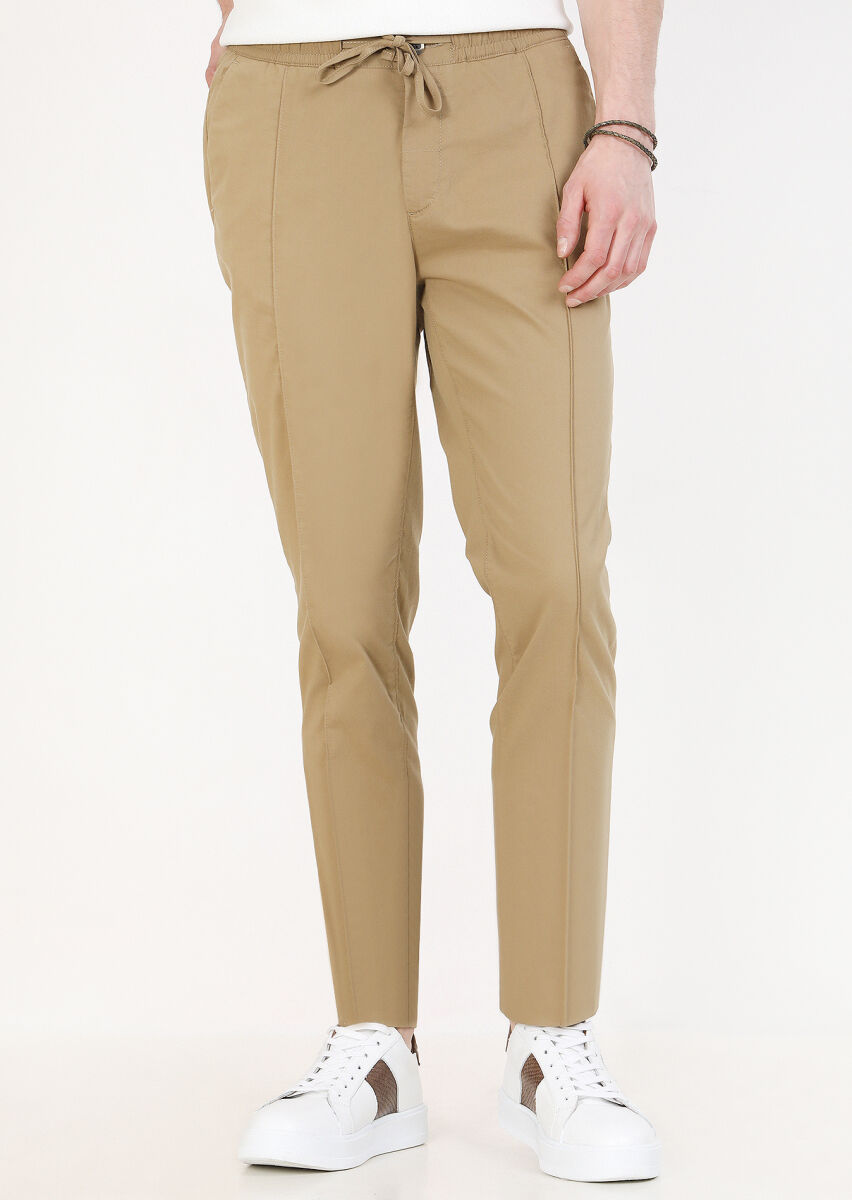 Deve Tüyü Düz Dokuma Jogging Fit Casual Pamuk Karışımlı Pantolon - 3