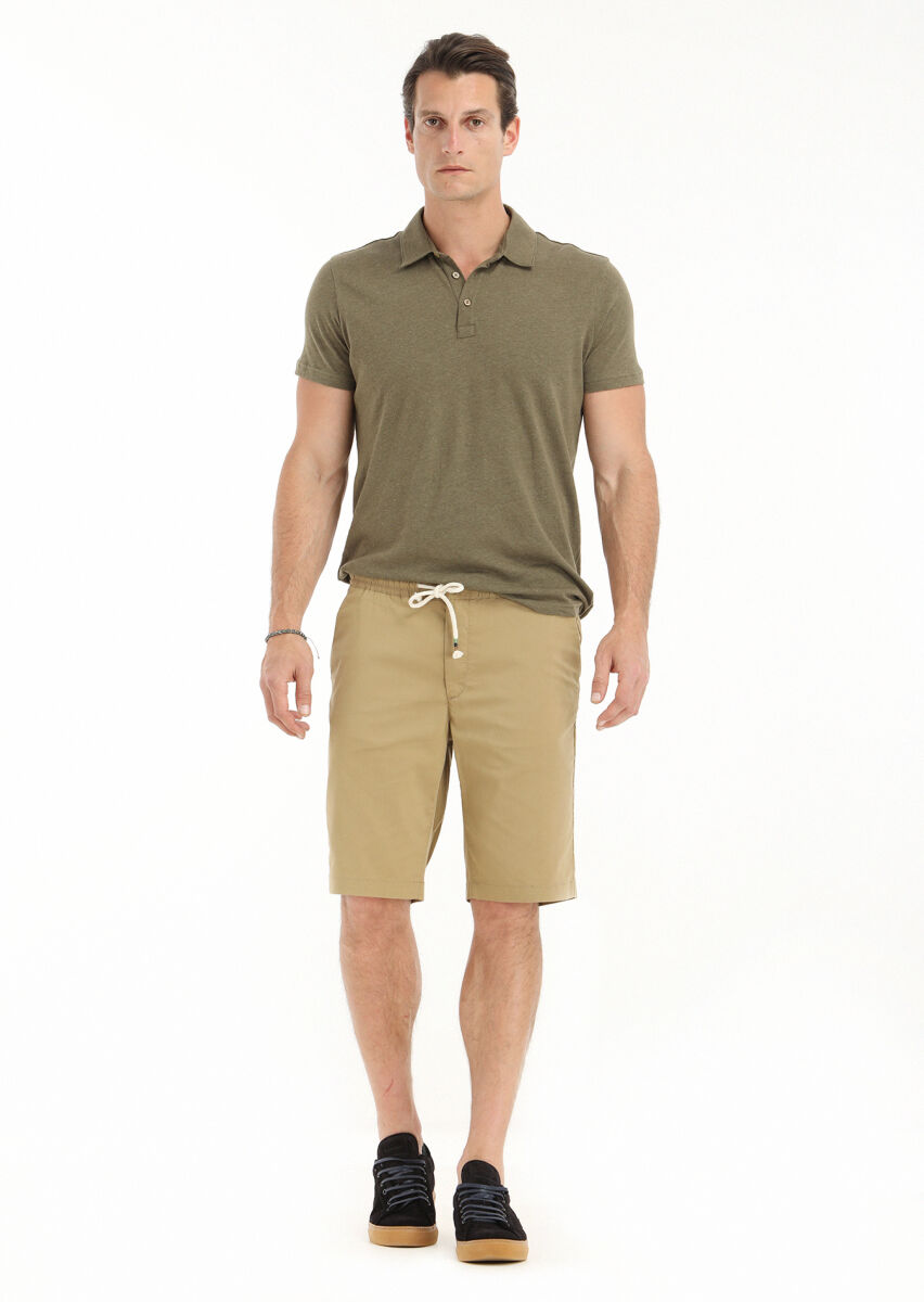 Deve Tüyü Düz Dokuma Regular Fit Casual Pamuk Karışımlı Bermuda - 1
