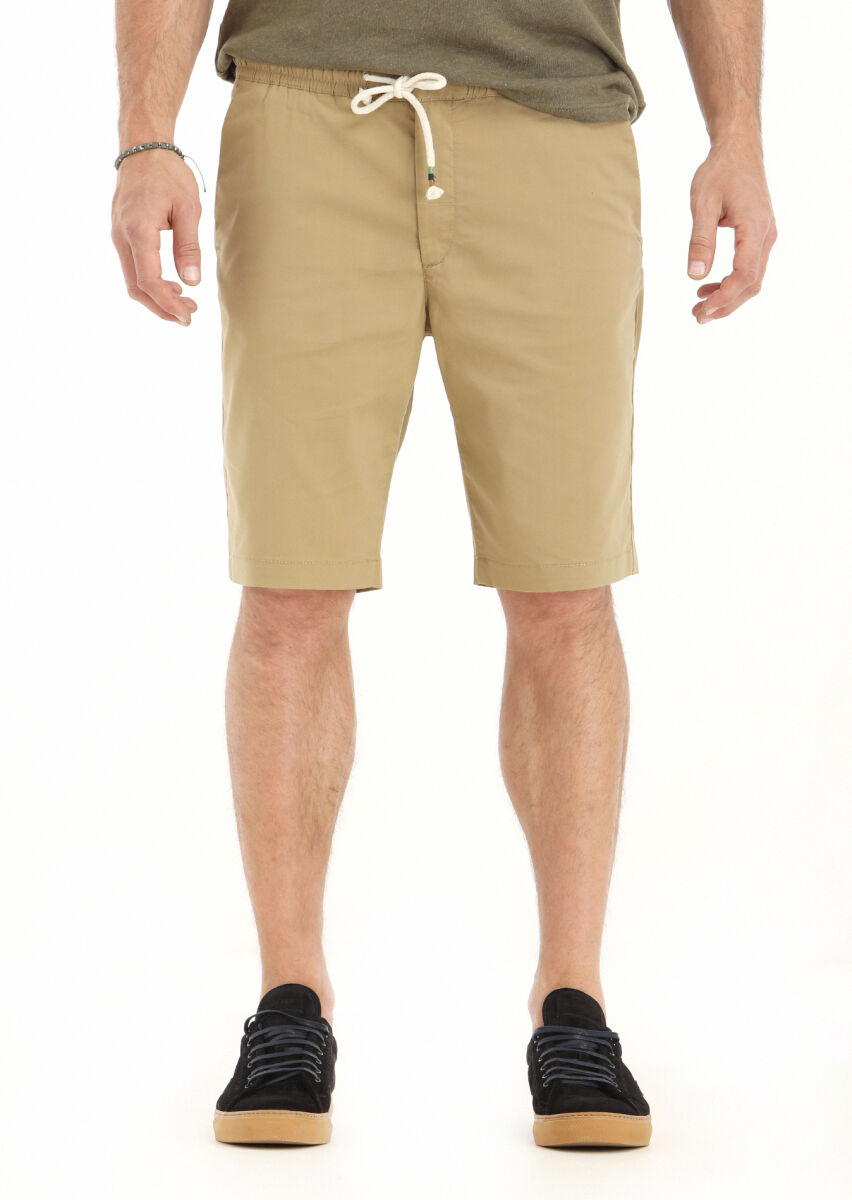 Deve Tüyü Düz Dokuma Regular Fit Casual Pamuk Karışımlı Bermuda - 2