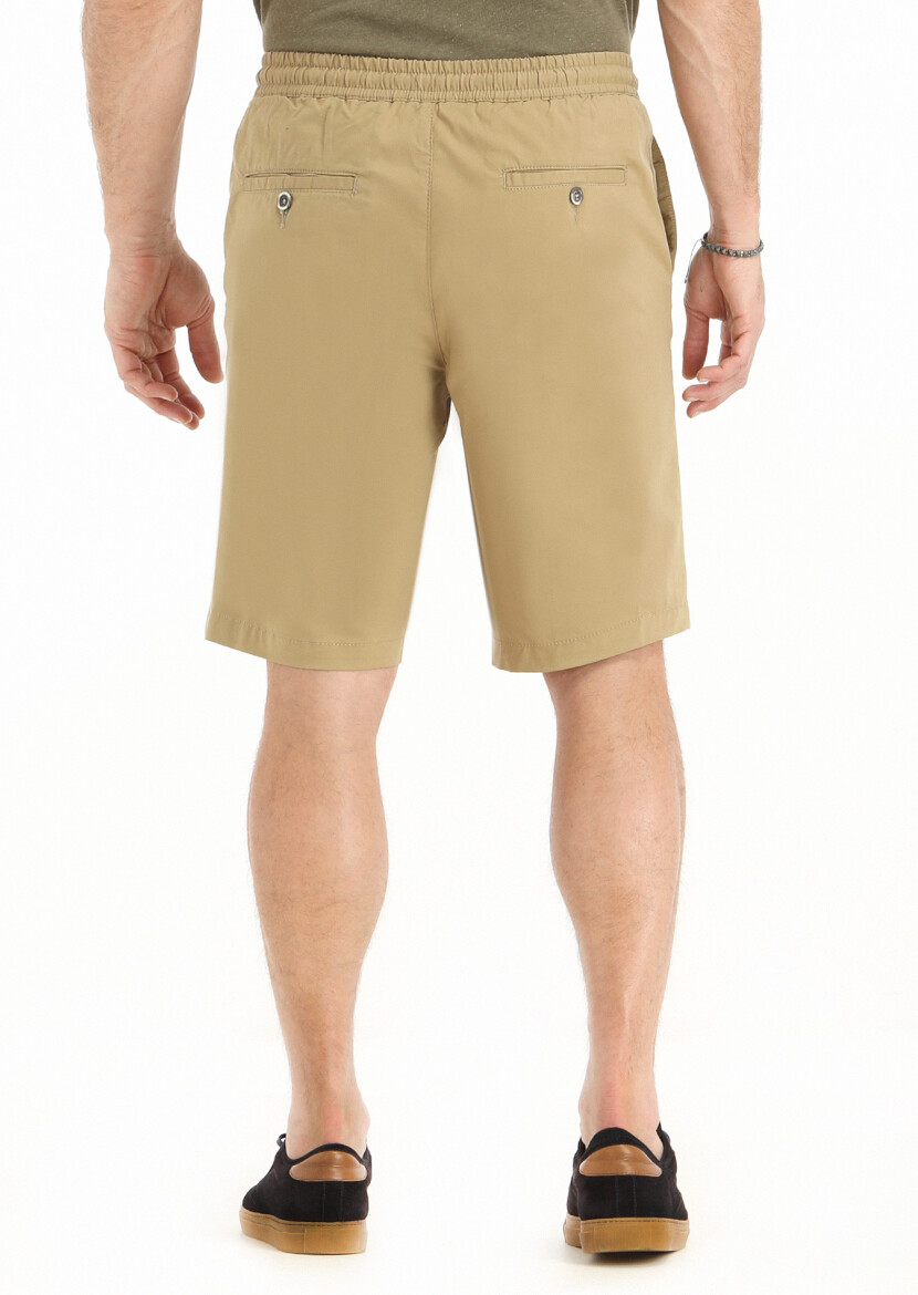 Deve Tüyü Düz Dokuma Regular Fit Casual Pamuk Karışımlı Bermuda - 4